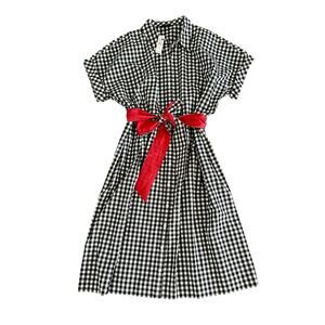 Talbots Black Gingham Shirt Dress With Red Belt-NWT-Size 14P